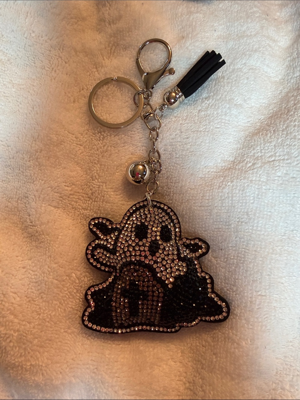 Rhinestone Ghost Keychain with Tassel Bag Charm Gravestone
